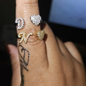 Dazzling Gold and Silver Heart Initial Ring Trio